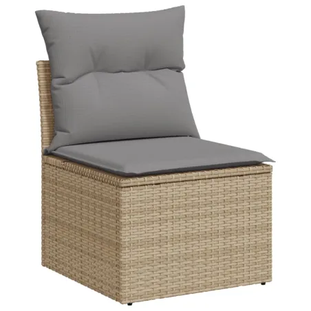 Salon de jardin avec coussins 4pcs mélange beige résine tressée