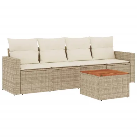 Salon de jardin avec coussins 5 pcs beige résine tressée 2