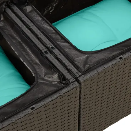 Salon de jardin 6 pcs avec coussins noir résine tressée