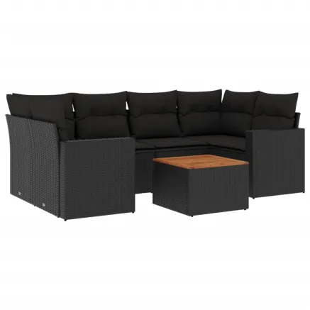 Salon de jardin 7 pcs avec coussins noir résine tressée 2