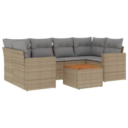 Salon de jardin avec coussins 7pcs mélange beige résine tressée 2
