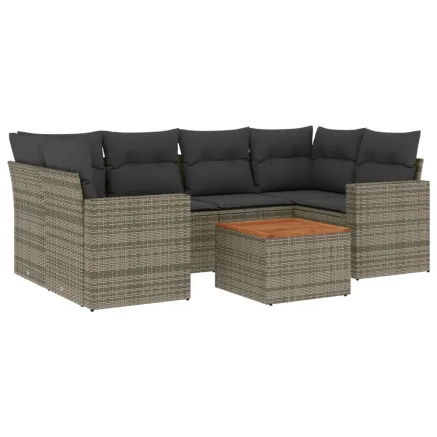 Salon de jardin avec coussins 7 pcs gris résine tressée 2