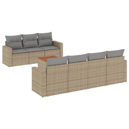 Salon de jardin avec coussins 8pcs mélange beige résine tressée 2