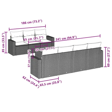 Salon de jardin 8 pcs avec coussins gris résine tressée