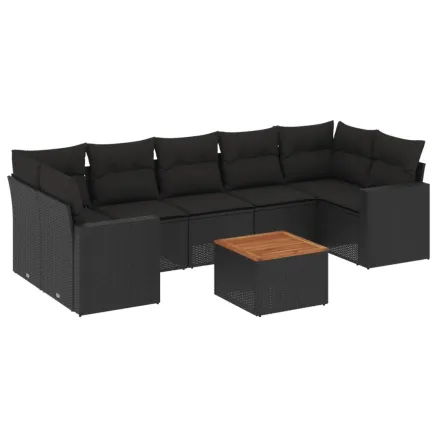 Salon de jardin 8 pcs avec coussins noir résine tressée 2