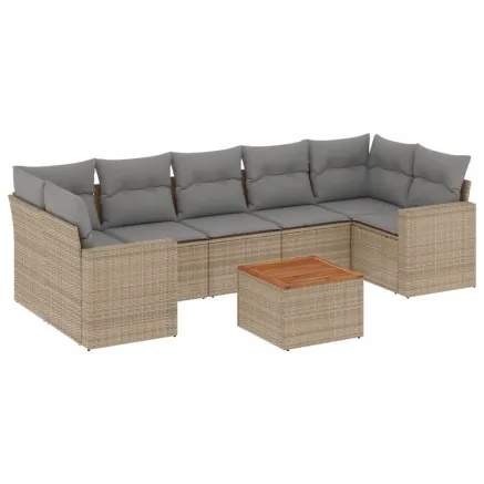 Salon de jardin avec coussins 8pcs mélange beige résine tressée 2