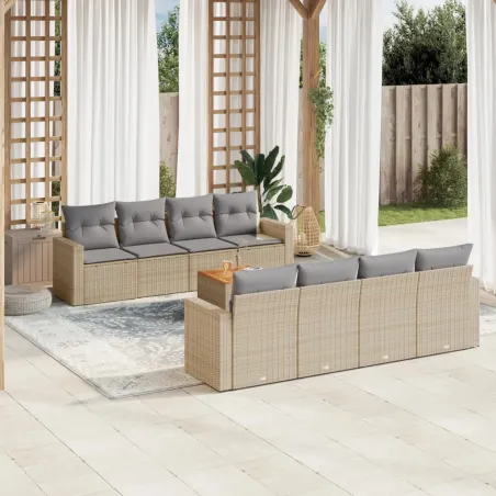 Salon de jardin avec coussins 9pcs mélange beige résine tressée