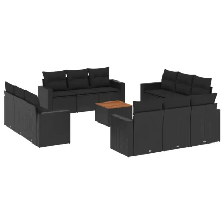Salon de jardin avec coussins 13 pcs noir résine tressée 2