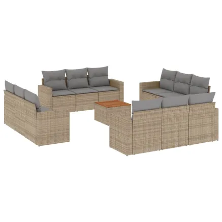 Salon de jardin et coussins 13 pcs mélange beige résine tressée 2