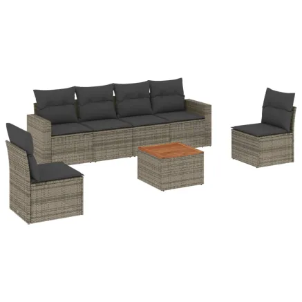 Salon de jardin avec coussins 7 pcs gris résine tressée 2