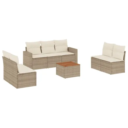 Salon de jardin avec coussins 8 pcs beige résine tressée 2