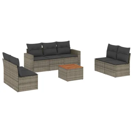 Salon de jardin 8 pcs avec coussins gris résine tressée 2
