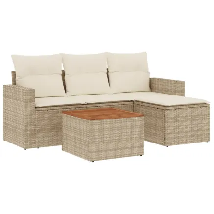 Salon de jardin avec coussins 5 pcs beige résine tressée 2