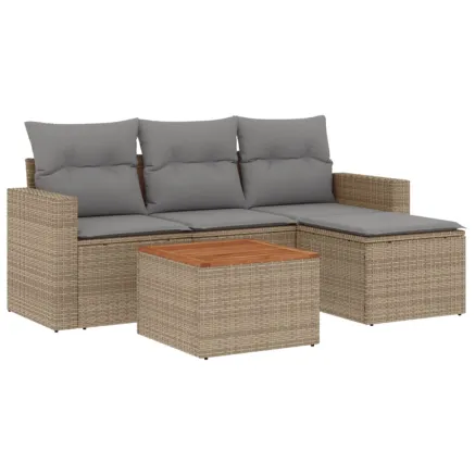 Salon de jardin avec coussins 5pcs mélange beige résine tressée 2