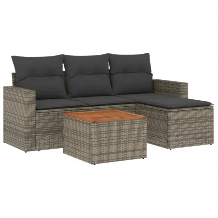 Salon de jardin 5 pcs avec coussins gris résine tressée 2