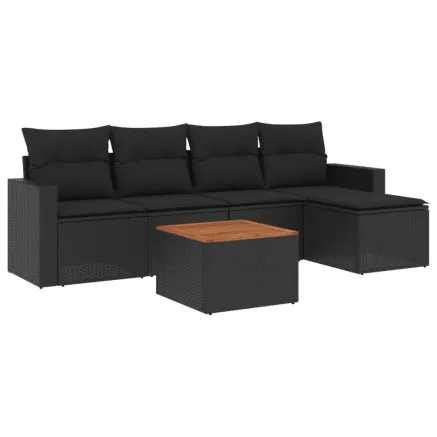 Salon de jardin 6 pcs avec coussins noir résine tressée 2