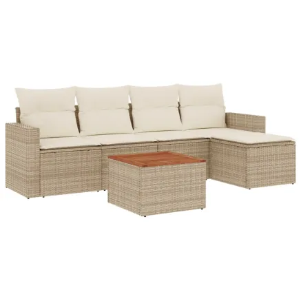 Salon de jardin avec coussins 6 pcs beige résine tressée 2