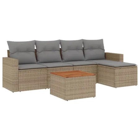 Salon de jardin avec coussins 6pcs mélange beige résine tressée