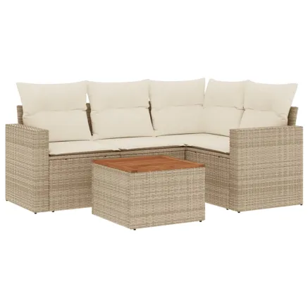 Salon de jardin avec coussins 5 pcs beige résine tressée 2