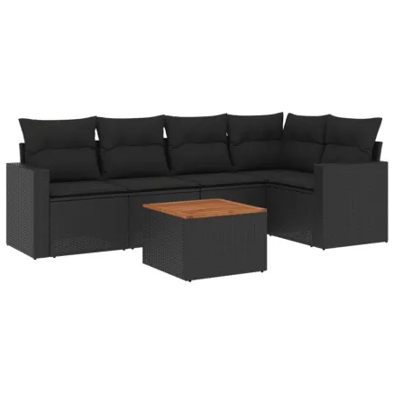 Salon de jardin 6 pcs avec coussins noir résine tressée 2