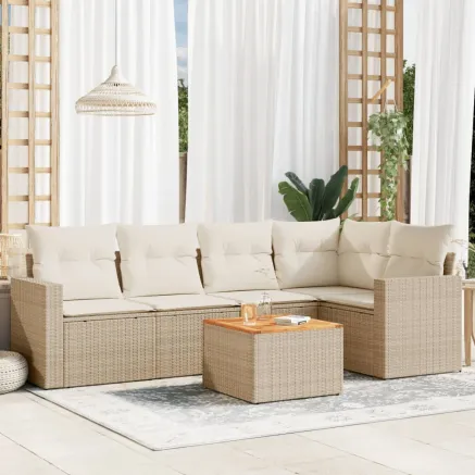 Salon de jardin avec coussins 6 pcs beige résine tressée