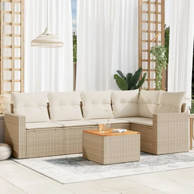 Salon de jardin avec coussins 6 pcs beige résine tressée