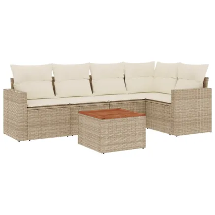 Salon de jardin avec coussins 6 pcs beige résine tressée 2