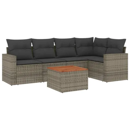 Salon de jardin 6 pcs avec coussins gris résine tressée 2
