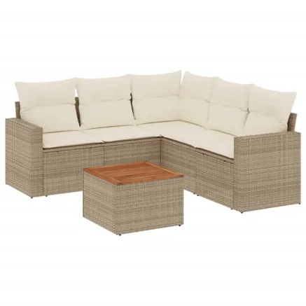 Salon de jardin avec coussins 6 pcs beige résine tressée 2
