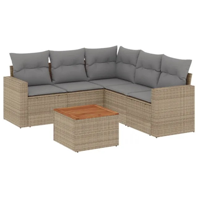 Salon de jardin avec coussins 6pcs mélange beige résine tressée