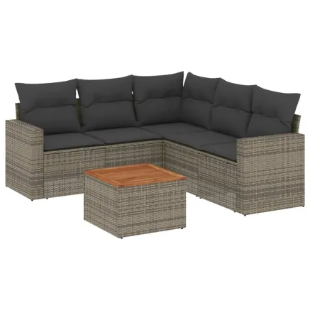 Salon de jardin 6 pcs avec coussins gris résine tressée 2