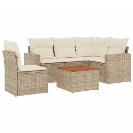 Salon de jardin avec coussins 6 pcs beige résine tressée