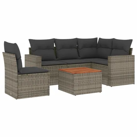 Salon de jardin 6 pcs avec coussins gris résine tressée 2