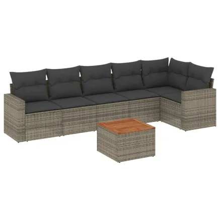 Salon de jardin avec coussins 7 pcs gris résine tressée 2