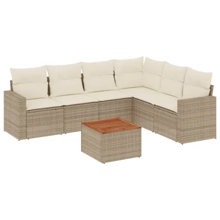 Salon de jardin avec coussins 7 pcs beige résine tressée 2