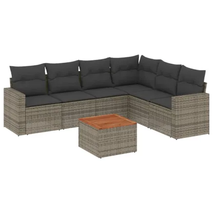 Salon de jardin avec coussins 7 pcs gris résine tressée 2