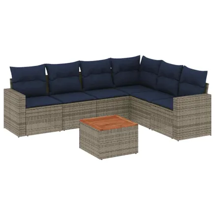 Salon de jardin 7 pcs avec coussins gris résine tressée 2