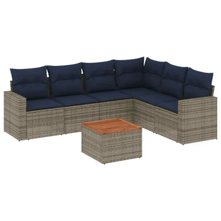 Salon de jardin 7 pcs avec coussins gris résine tressée