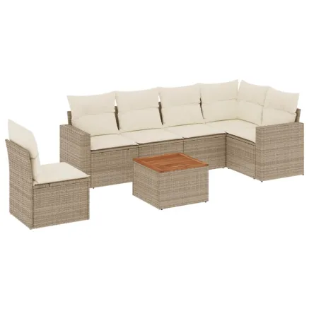Salon de jardin avec coussins 7 pcs beige résine tressée 2