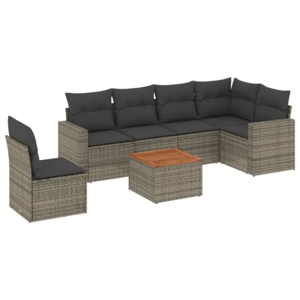 Salon de jardin avec coussins 7 pcs gris résine tressée 2