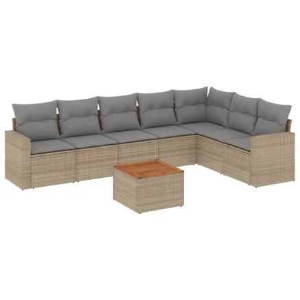 Salon de jardin avec coussins 8pcs mélange beige résine tressée 2