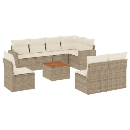 Salon de jardin avec coussins 9 pcs beige résine tressée 2