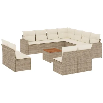 Salon de jardin avec coussins 12 pcs beige résine tressée 2