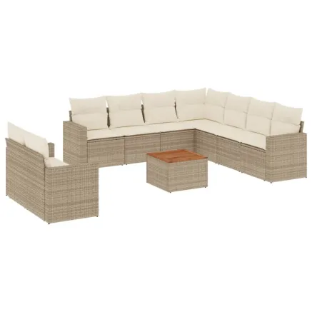 Salon de jardin avec coussins 10 pcs beige résine tressée 2