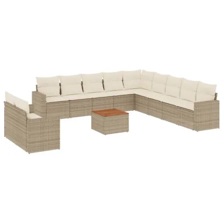 Salon de jardin avec coussins 12 pcs beige résine tressée 2