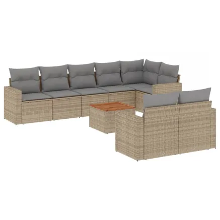 Salon de jardin avec coussins 9pcs mélange beige résine tressée 2