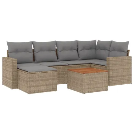 Salon de jardin avec coussins 7pcs mélange beige résine tressée 2