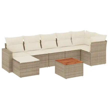 Salon de jardin avec coussins 8 pcs beige résine tressée 2