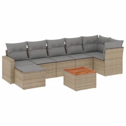 Salon de jardin avec coussins 8pcs mélange beige résine tressée 2