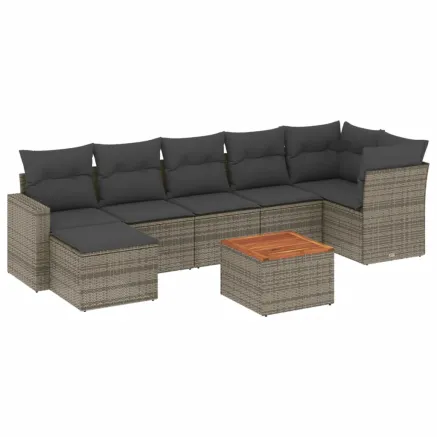 Salon de jardin 8 pcs avec coussins gris résine tressée 2
